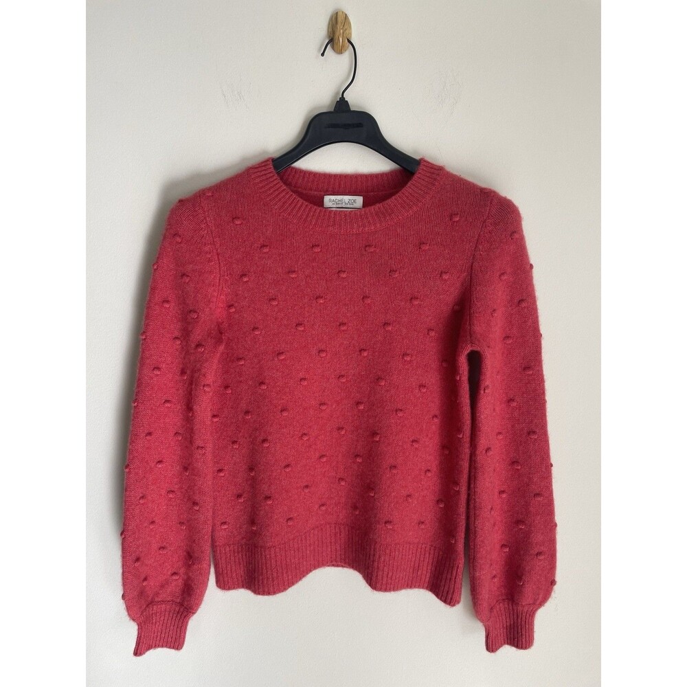 Rachel Zoe 2Ply Textured Knit 100% Cashmere Crewneck Pullover Sweater Red Size M